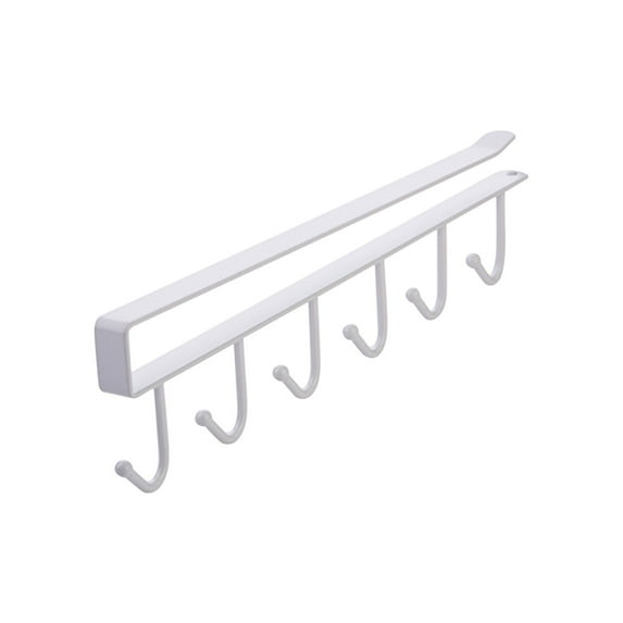 Weloille Under Cabinet Coffee Mug Holder - 6 Hooks Cups Storage Rack, Drilling Free, Kitchen Utensil Hanging Hooks Rack