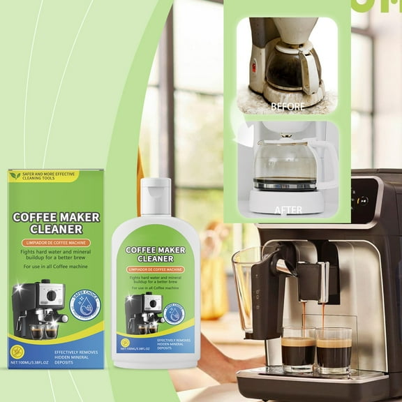 Weloille Coffee Machine Cleaner Solution, 1Pc 3.38OZ Coffee Stain Remover, Food Grade High Efficiency Descaler for Drip Coffee Maker Espresso Machine Cleaning