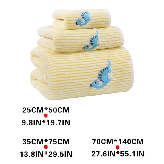Weloille Coral Velvet Towel Set, Little Dinosaur Series, Soft and Absorbent Mother - Child Towel Set, Includes Scarf, Quick - Drying, Ideal for Bathroom, Cute Design for Kids and Adults