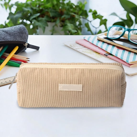 Weloille Corduroy Pencil Pouch 1 Piece, Solid Color Retro Style Stationery Storage Bag, Soft Thickened Wrinkle-Resistant Pen Holder, Portable Organizer for Office Stationery Business Trip