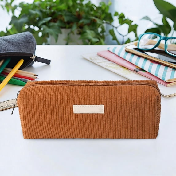 Weloille Corduroy Pencil Pouch 1 Piece, Solid Color Retro Style Stationery Storage Bag, Soft Thickened Wrinkle-Resistant Pen Holder, Portable Organizer for Office Stationery Business Trip