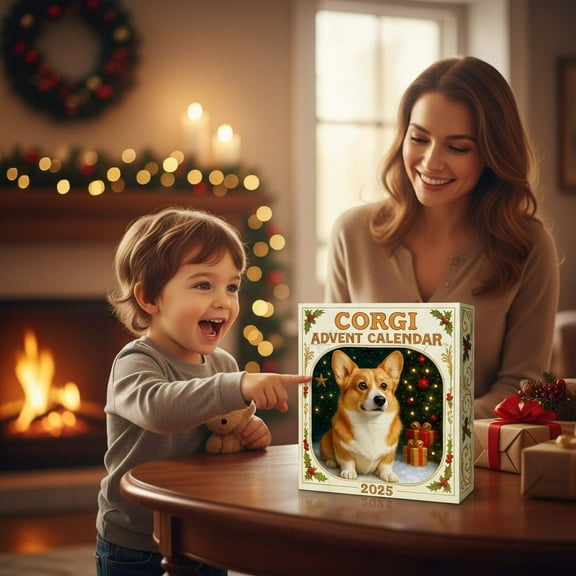 Weloille Corgi Pattern 2025 Advent Calendar, 1 Piece Printed Daily Countdown Calendar, Thick Cardstock Clear Pattern Festive Desktop Ornament, for Home Desk Christmas Countdown Holiday Gift Decor