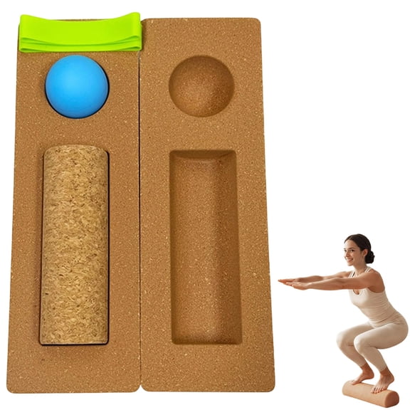 Weloille Cork Balance Board 4-in-1 Foot Ankle Trainer Set with Resistance Bands and Massage Ball for Home Workout Pilates Yoga