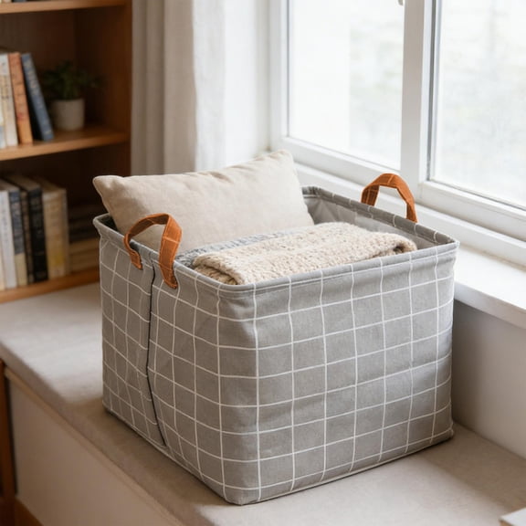 Weloille Cotton Linen Storage Bag, Large Capacity Portable Dirty Clothes Hamper, Breathable Tear Resistant Sundries Basket, Collapsible Laundry Basket for Bathroom Bedroom Laundry Room Dormitory