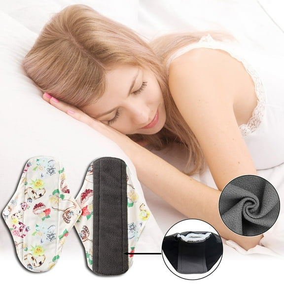 Weloille Cotton Sanitary Pad Reusable Women's Menstrual Pad Ordinary Bamboo Charcoal Slubbed Fabric Absorption Layer (9X11inch)