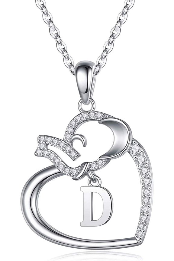 Creative Good Luck Heart Elephant Pendant 26-letter Necklace Jewelry for Women