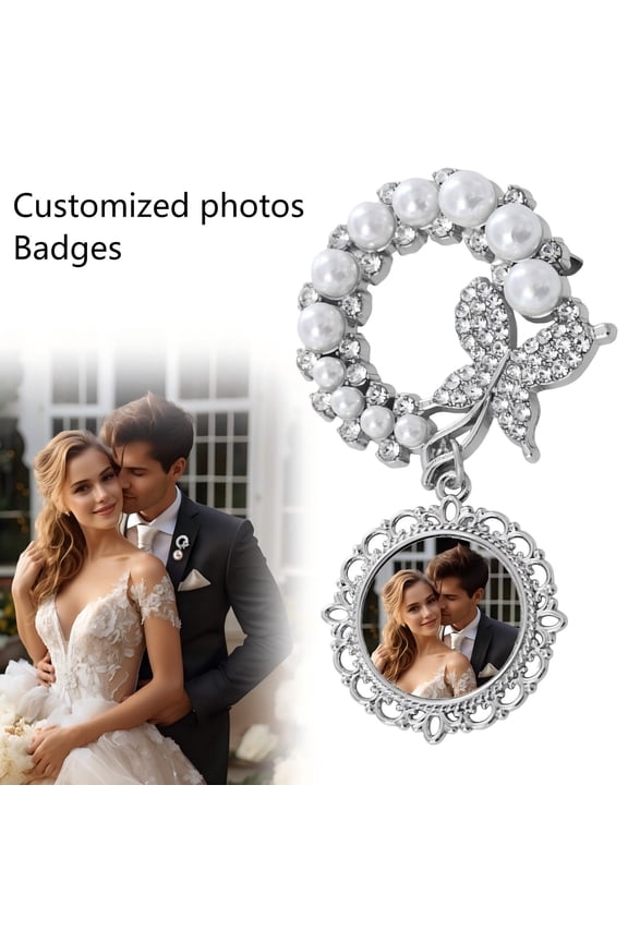Customizable Wedding Brooch, Alloy Personalized Photo Pin for Groom Suit, Bride Cheongsam and Officiant Badge, Elegant Wedding Ceremony Essential Accessory