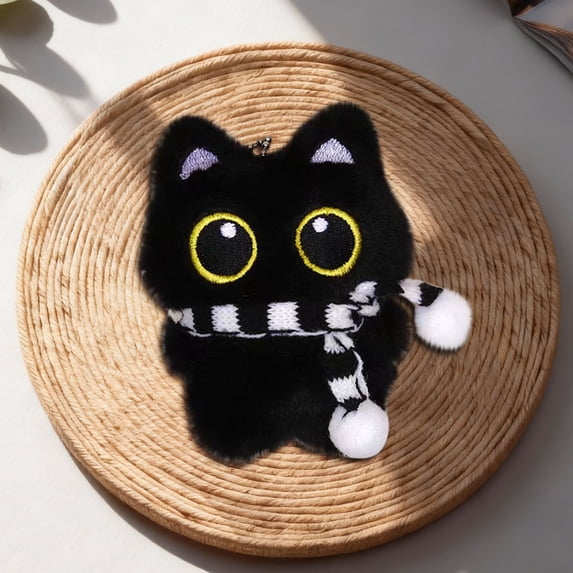 Weloille Cute Cat Plush Keychain, 1pc Squeaky Cartoon Kitten Key Ring, Soft Fluffy Anti-Loss Bag Pendant Accessory for Backpack Purse Car Key Decor Girls Gift
