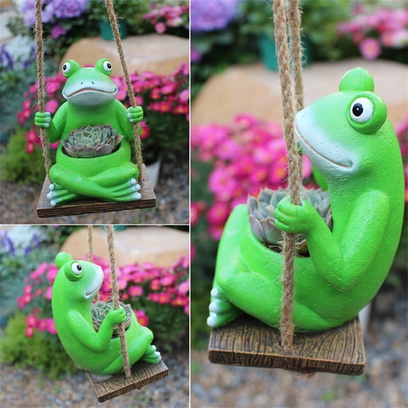 Weloille Cute Frog Shaped Small Flower Pot 1 Piece, Wall Mounted Resin Planter Realistic Look, Decorationative Wear Resistant Plant Container, for Home Living Room Courtyard Garden Wall Decoration
