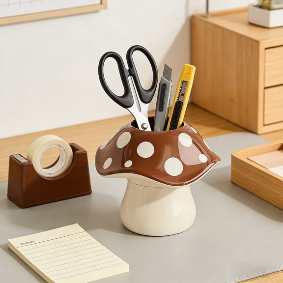 Weloille Cute Mushroom Pen Holder 1Pc, Creative Desktop Storage Container, Non-Slip Sturdy Stationery Organizer, Adorable Box for Office Stationery Makeup Brushes