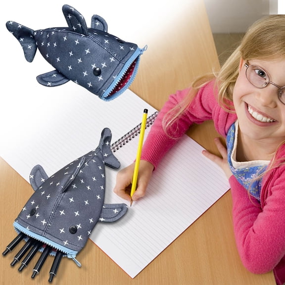 Weloille Cute Shark Pencil Case 1Pcs, Large Capacity Fabric, Zipper Closure Fun Unique Design, Lightweight Waterproof for Stationery Storage Office Organizing Travel