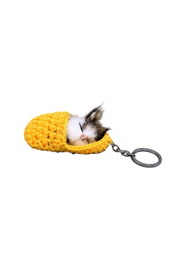 Cute Sleeping Kitten Keychain, Slipper Cat Plush Bag Pendant Car Key Chain Simulation Animal Charm