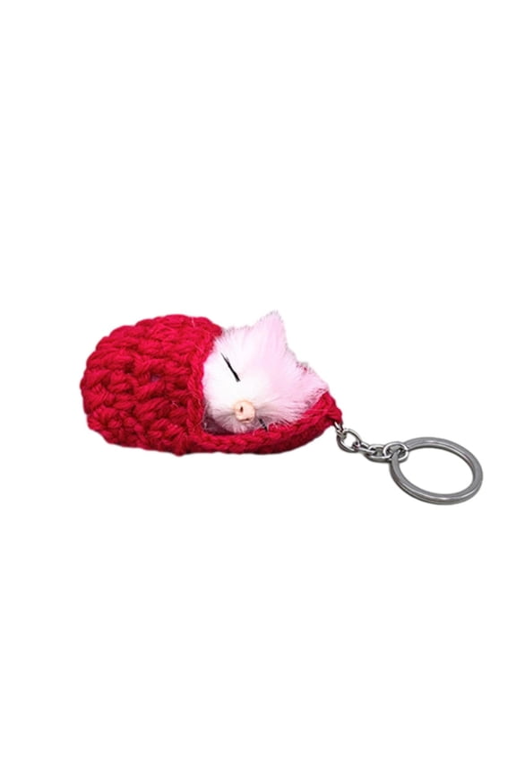 Cute Sleeping Kitten Keychain, Slipper Cat Plush Bag Pendant Car Key Chain Simulation Animal Charm