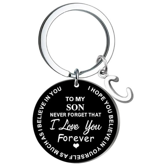 Weloille DIY To My SON Black Stainless Steel Last Name 26 Letter Keychain 2.5cm