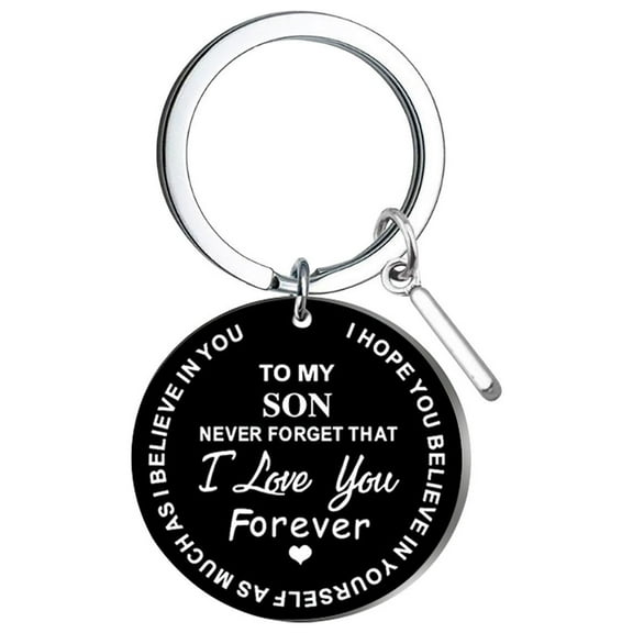 Weloille DIY To My SON Black Stainless Steel Last Name 26 Letter Keychain 2.5cm