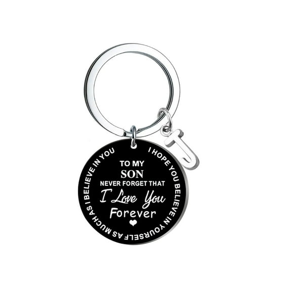 Weloille DIY To My SON Black Stainless Steel Last Name 26 Letter Keychain 2.5cm