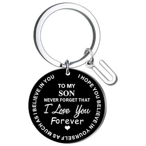 Weloille DIY To My SON Black Stainless Steel Last Name 26 Letter Keychain 2.5cm