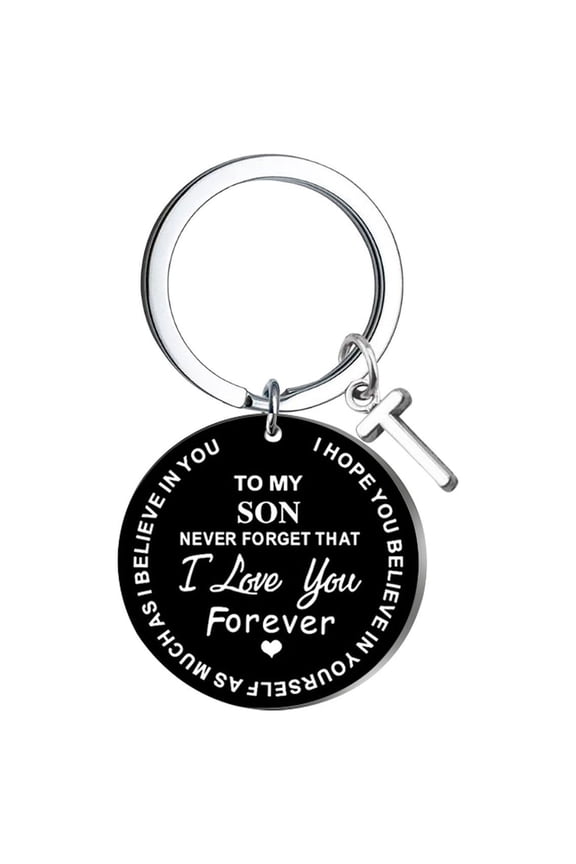 DIY To My SON Black Stainless Steel Last Name 26 Letter Keychain 2.5cm