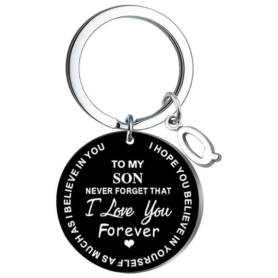 Weloille DIY To My SON Black Stainless Steel Last Name 26 Letter Keychain 2.5cm