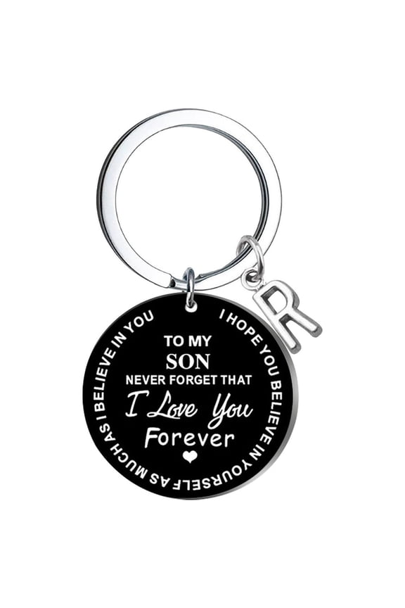 DIY To My SON Black Stainless Steel Last Name 26 Letter Keychain 2.5cm