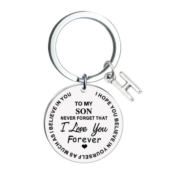 Weloille DIY To My Son Stainless Steel Last Name 26 Letter Keychain 2.5x2.5cm