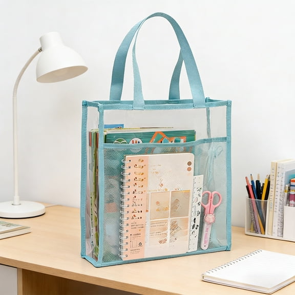 Weloille Double Layer Clear Tutoring Bag 1 Piece, Thickened PVC Waterproof Storage Bag, Large Capacity Document Organizer Pouch, for Storing Books Test Papers Office Supplies Travel Accessories
