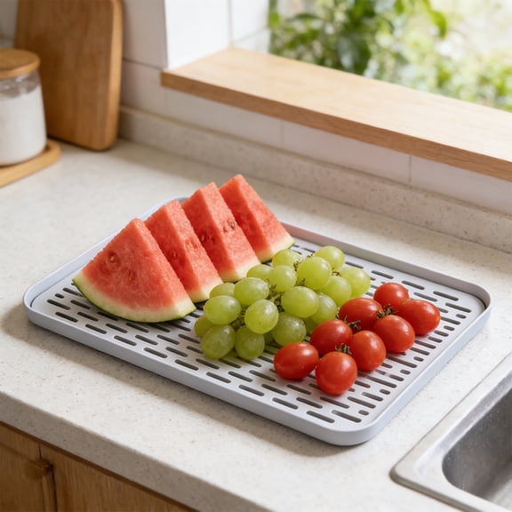 Weloille Double Layer Drain Tray 1 Piece, Food Grade Plastic Tea Tray Kitchen Counter Drainage Tray, BPA-Free Multi-Functional Water Filter Tray, Ideal for Cup Dish Fruit Vegetable Drainage Use