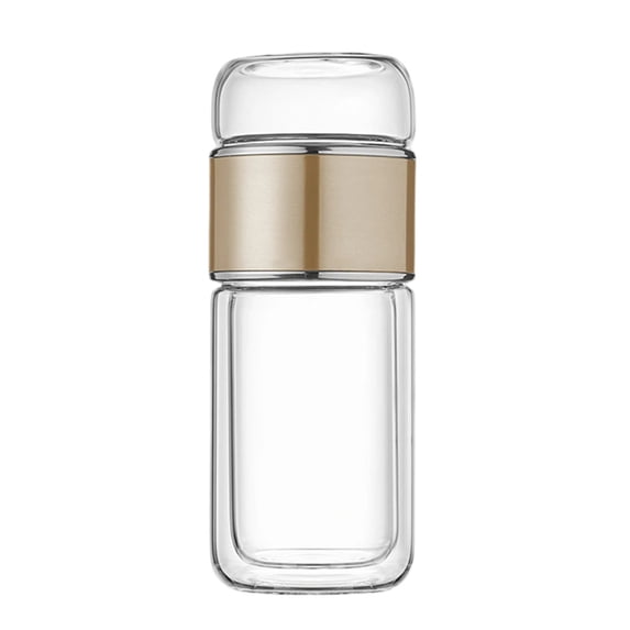Weloille Double Wall Glass Water Bottle 1 Piece, Thickened Tea Water Separation Leak-Proof Bottle, Heat-Resistant BPA-Free Clear Drinking Container, Ideal for Travel Work Outdoor Daily Use