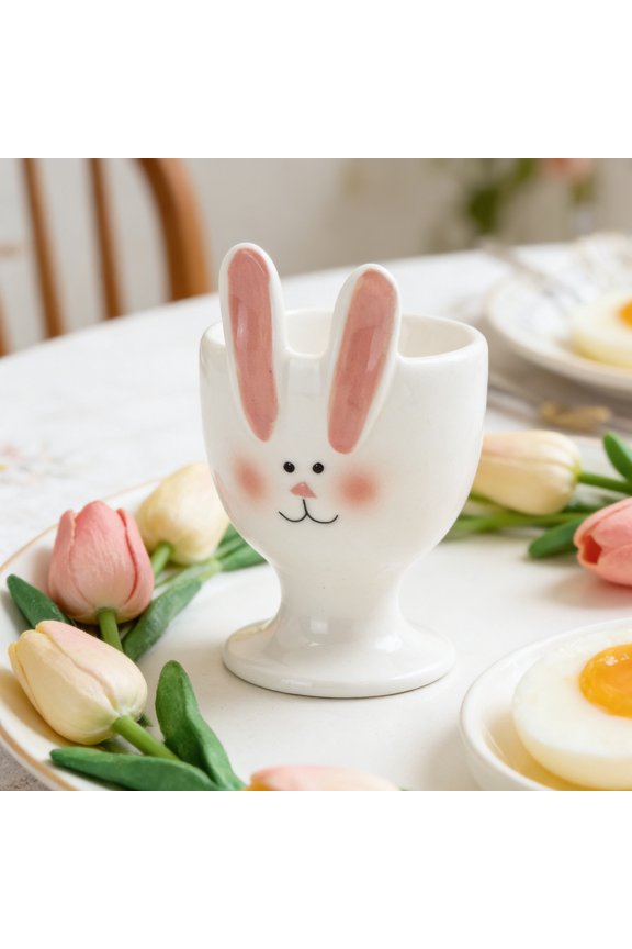 Easter Ceramic Egg Cup Holder, 1 Piece Rabbit Pattern Egg Stand Tray, Exquisite Tabletop Ornament for Easter Party Home Kitchen Dining Table Holiday Decoration