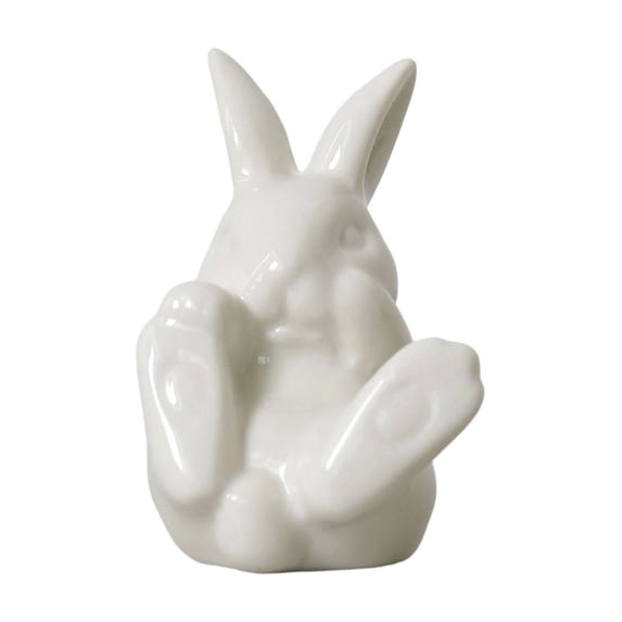 Weloille Easter Ceramic Rabbit Figurine 1 Piece, Hand Painted Smooth Glazed Decorative Ornament, Scratch Resistant Cute Statue, for Shelf Table Mantel Living Room Easter Party Home Decor