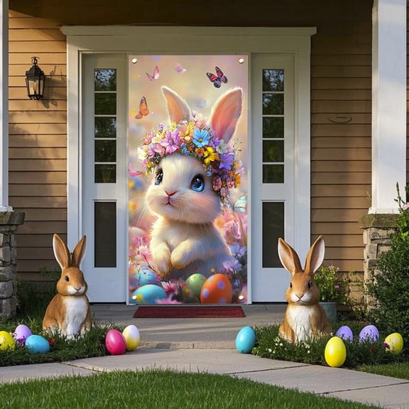 Weloille Easter Door Curtain Suitable for Large Party Supplies Room Garden Wall Decoration Holiday Decoration Background