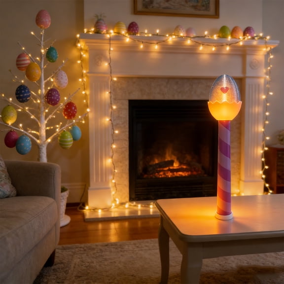 Weloille Easter Egg Glow Magic Wand 1Pc, LED Light Up Wand with Colorful Printed Egg Pattern, Battery Operated Luminous Ornament, for Easter Party Home Tabletop Decor