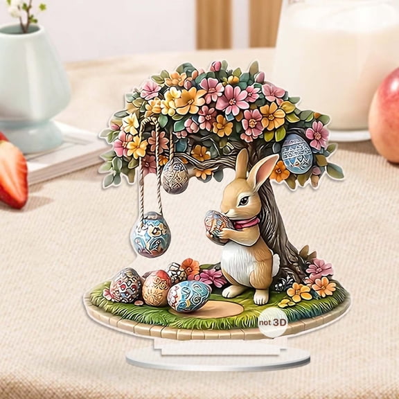 Weloille Easter Elf Rabbit Desktop Ornament 1 Set, 2D Flat Acrylic Table Decor Bunny Figurine, Cute Bright Color Holiday Decoration, Suitable for Home Office Living Room Desktop Display