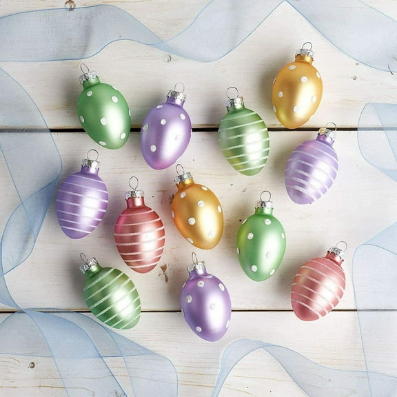 Weloille Easter Glass Hand Painted Egg Decor Set 12 Pieces, Colorful Vibrant Spring Easter Ornament, Shatterproof Hanging Egg Decor, for Home, Tree, Basket, Easter Party Decoration Use