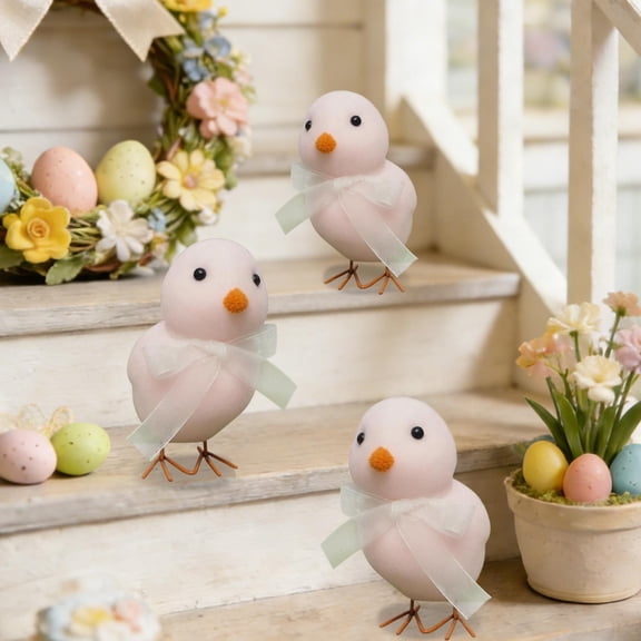 Weloille Easter Simulation Chick Figurine 1 Piece, Flocking Plush Cute Chicken Ornament, Realistic Soft Animal Statue, Adorable Spring Chick for Easter Basket Home Tabletop Party