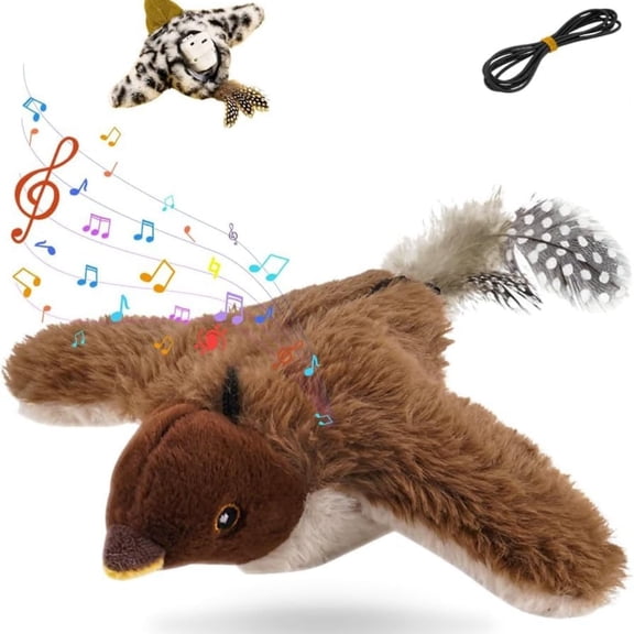 Weloille Electric Induction Simulated Bird Toy, Realistic Singing Moving Bird with Catnip Bag Lanyard Remote Control, Rechargeable Interactive Pet Toy, Ideal for Cat Play Entertainment