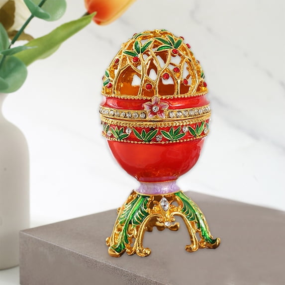 Weloille Exquisite Hand Painted Easter Egg Style Decorative Enamel Trinket Box Unique Gift for Family