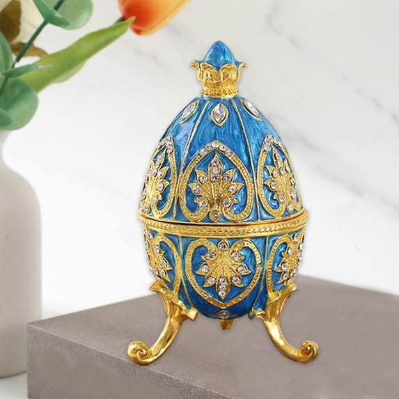 Weloille Exquisite Hand Painted Easter Egg Style Decorative Enamel Trinket Box Unique Gift for Family