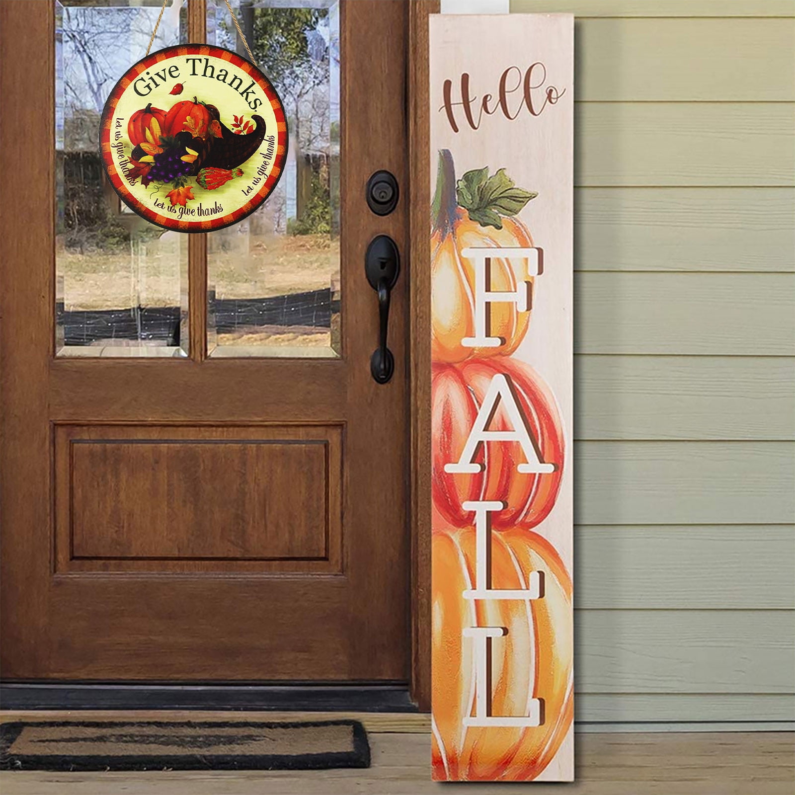 Weloille Fall Thanksgiving Welcome Door Sign Autumn Harvest Front Door Porch Decor Fall Wooden Hanging Decor for Rustic Farmhouse Welcome Home Wood Sign deal from Walmart