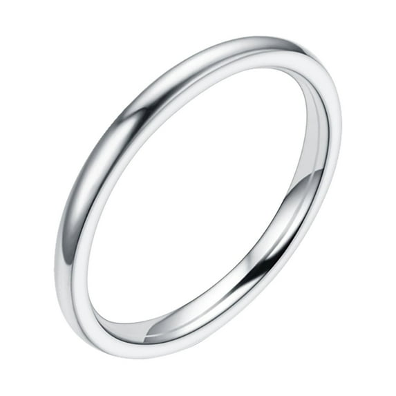 Weloille Fashion Contracted Ring 2mm Fine Hand Polished Women's Tail Couple Ring (Silver)