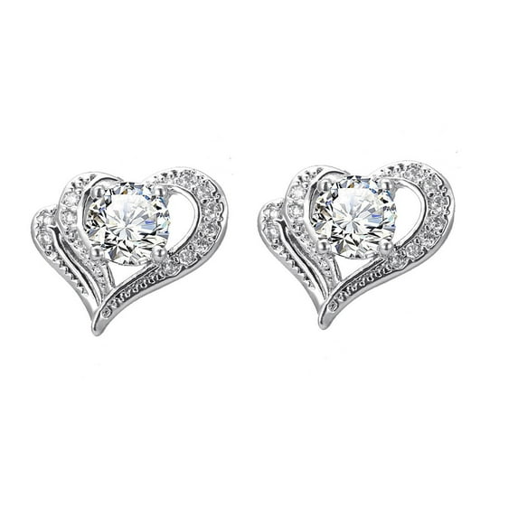Weloille Fashion Simple Love Heart Full Diamond Ladies Zircon Earrings, Holiday Birthday Gifts for Mother Daughter Wife Mom Girlfriend Her