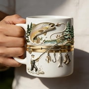 Weloille Fishing Themed Coffee Mug 1 Piece 14 Ounce, Scratch Resistant Durable Drinking Cup, Unique Pattern Large Capacity Mug, for Coffee, Tea, Outdoor Activities, Fishing Enthusiasts Gifts