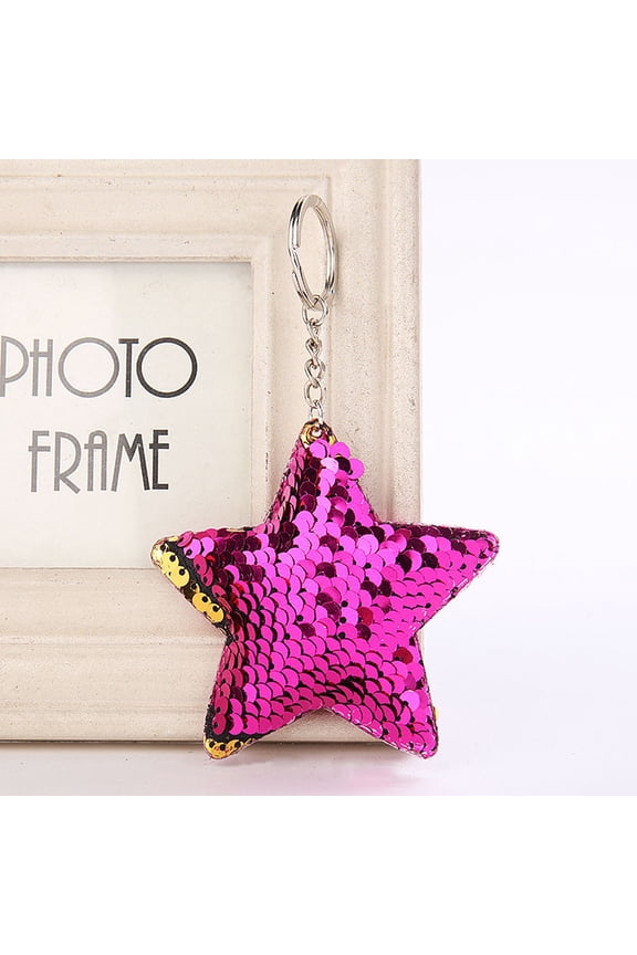 Five-pointed Star Sequined Key Chain Pendant Anti-bright Star Key Chain Five-pointed Star PU Car Key Chain Jewelry