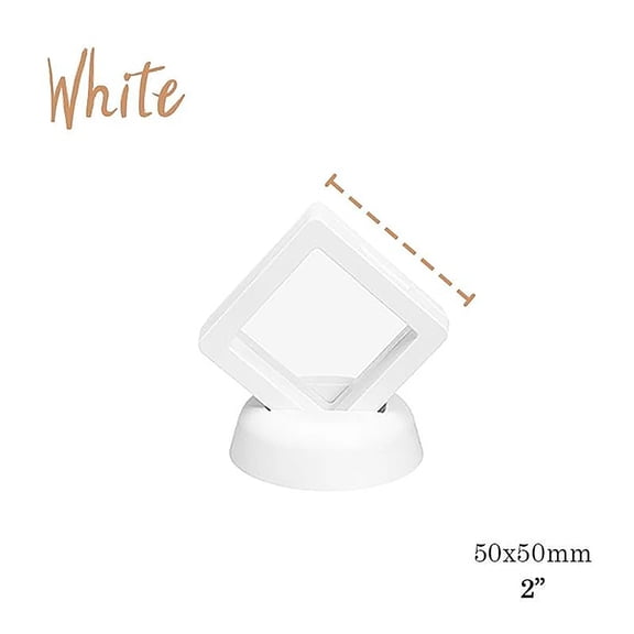 Weloille Floating Display Frame with Round Base, White Color, Ideal for Medals, Exemplary Poker Chips, Pendants, Clear Showcase for Collections, Easy Assembly, Home and Office Decor
