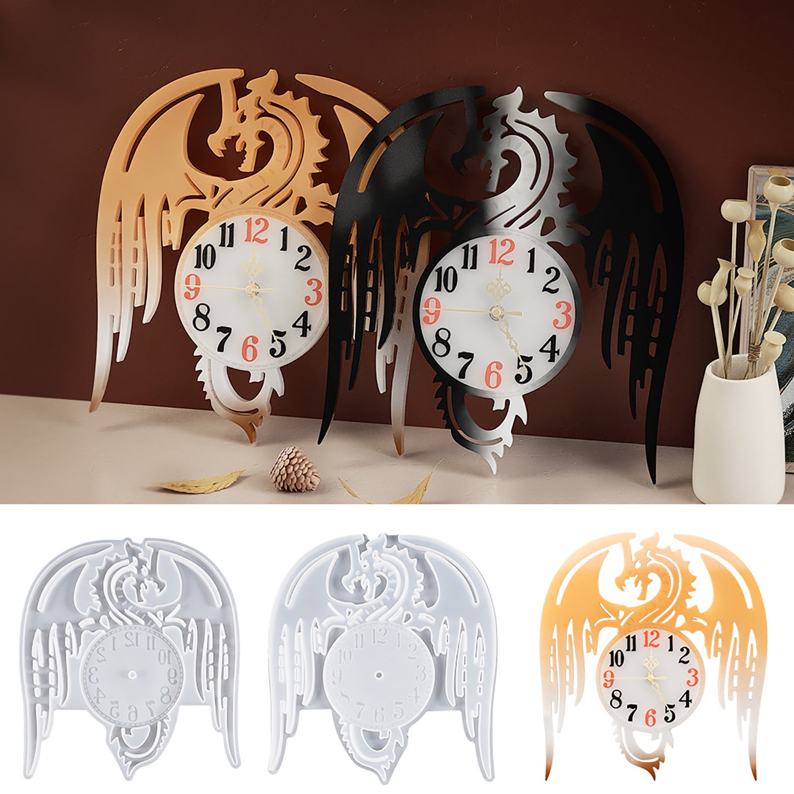 Weloille Flying Dragon Clock Resin Mold, Clock Silicone Mold, Arabic ...