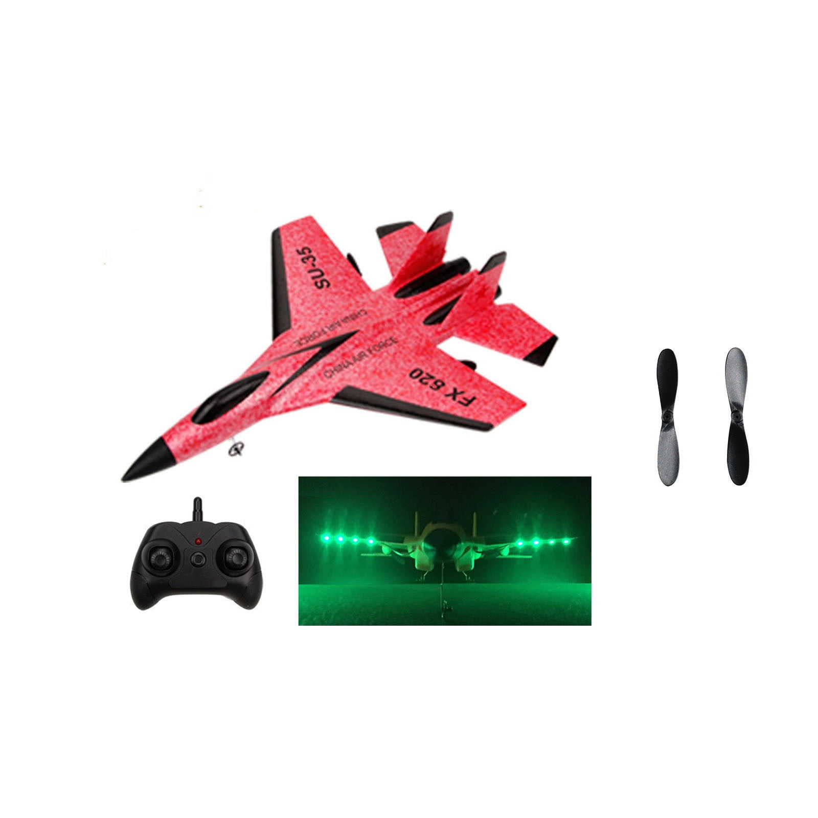 Weloille Foam Glider Airplane 1 Pack, RC Rechargeable with USB Charger 2 Propellers, Easy Operate Long Flight Toy for Outdoor Park Lawn Family Activities
