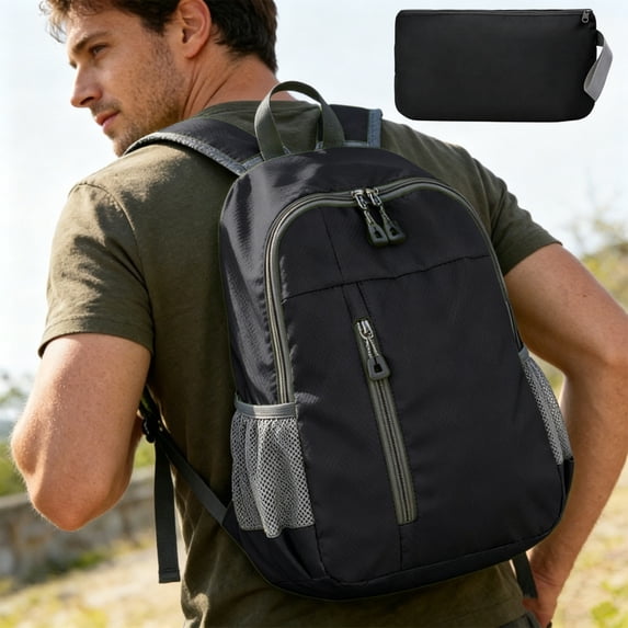 Weloille Foldable Backpack 1 Piece, Waterproof Fabric Anti Theft Back Zipper, Tear Resistant Breathable Shoulder Straps, Large Capacity Rucksack for Hiking Camping Travel