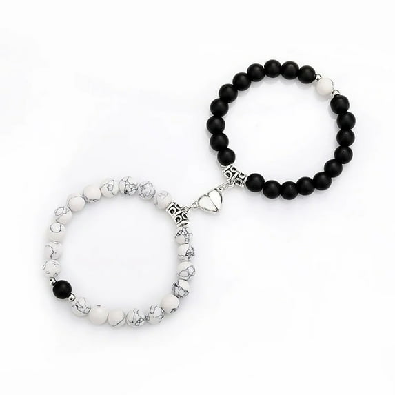 Weloille Frosted White Turquoise Couple Bracelet Heart Shaped Magnet Absorbing Natural Stone Men's And Women's Bracelets