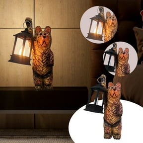 Weloille Garden Bear Holding Lantern Resin Statue, Solar Powered Warm Light Yard Ornament, Weather Resistant Hand-Painted Figurine for Patio Lawn Porch Decor
