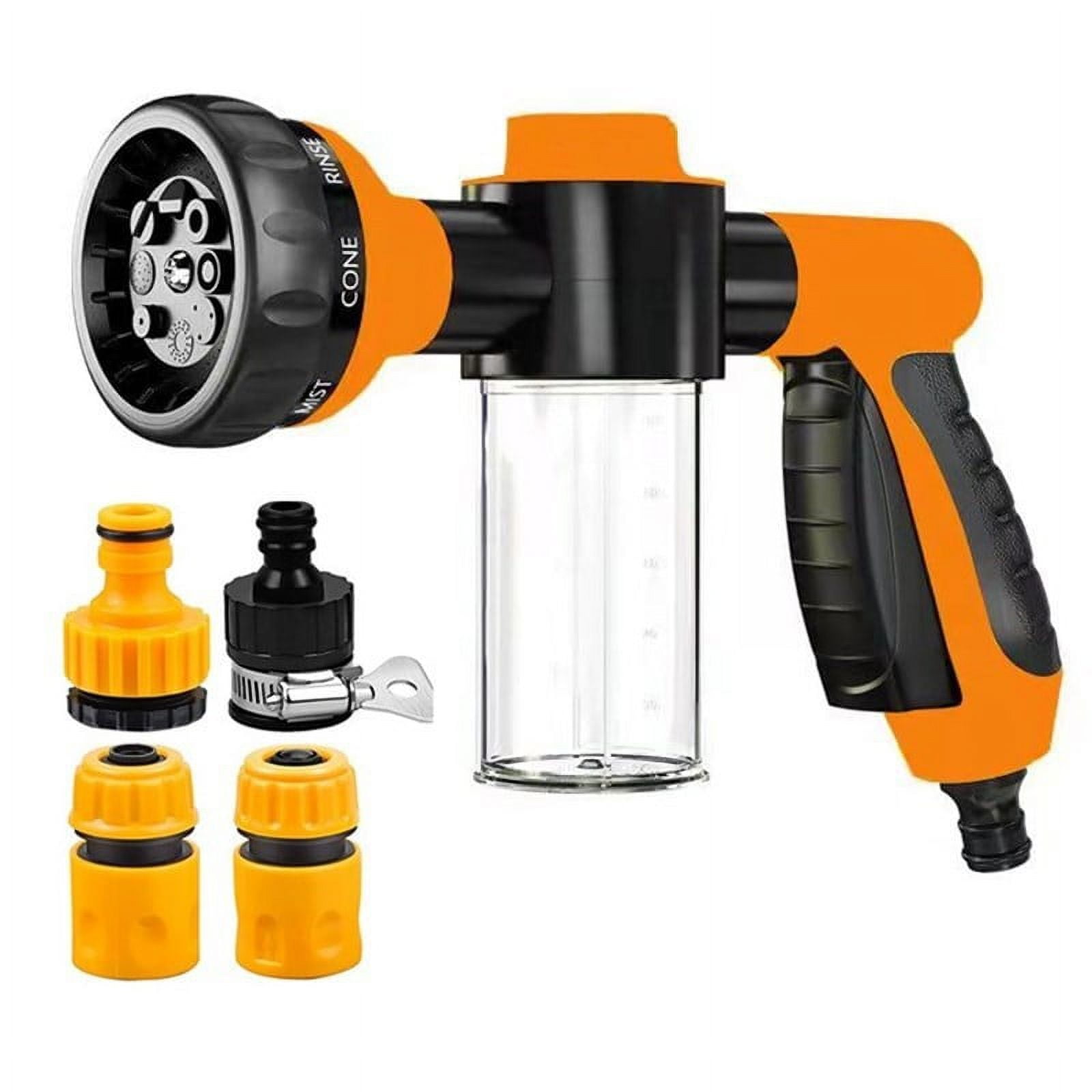 Weloille Garden Hose Nozzle, High Pressure Foam Sprayer Gun 8 Way Spray Pattern with 3.5oz/100cc Soap Dispenser Bottle, Snow Foam Gun for Car Wash, Watering Plants, Lawn, Patio